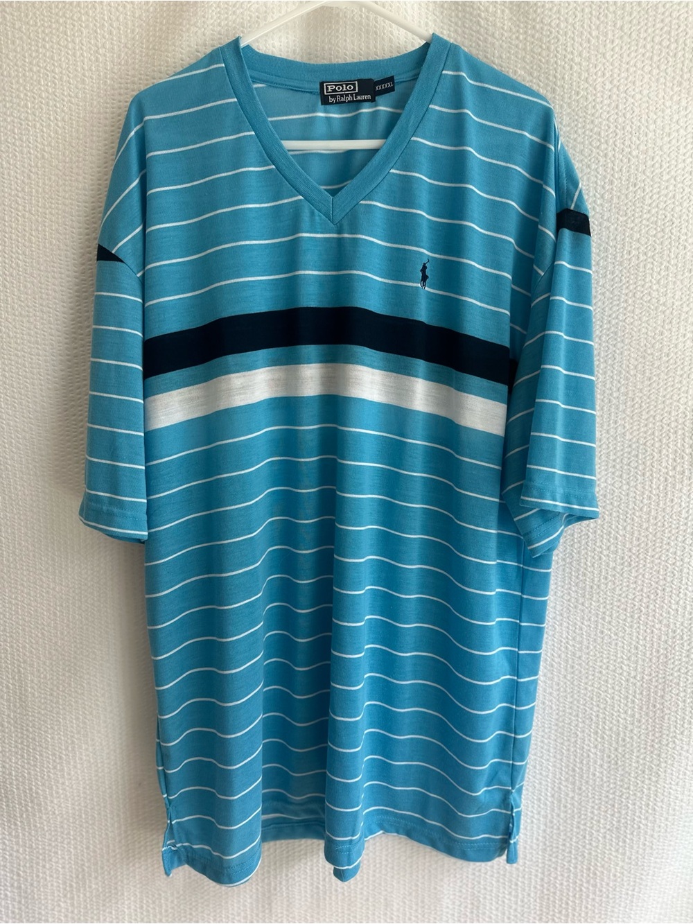 Polo Ralph Lauren Men’s 5XB Blue Striped V-Neck Short Sleeve T-Shirt Big Tall